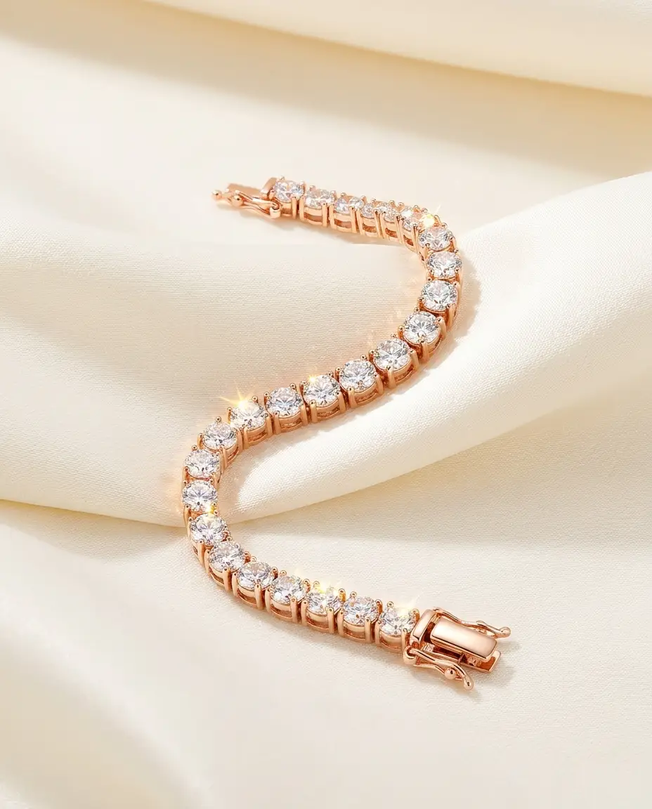 Moissanite tennis bracelet in 18K rose gold plated sterling silver