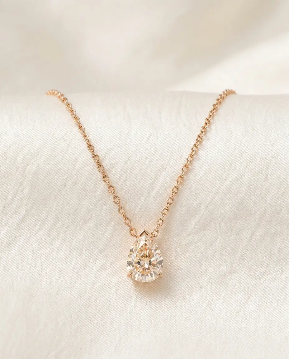 Pear-cut moissanite solitaire pendant necklace, D colour VVS1